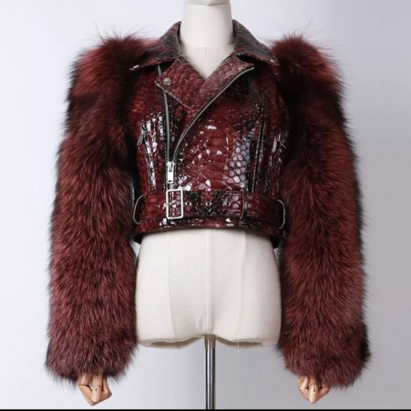 Crop Croc Jacket with Real Fox Fur sleeves